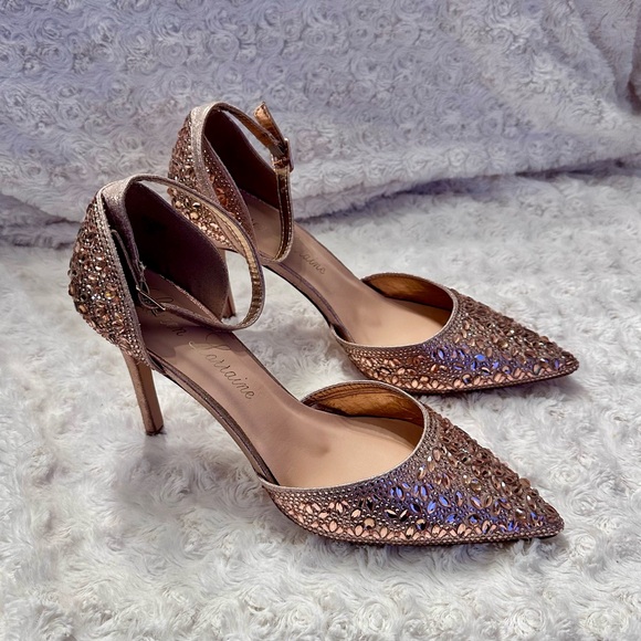 Lauren Lorraine Sparkling Rose Sling Back Pointy Toe Heels - Picture 5 of 13
